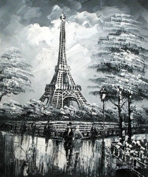 黒と白 Painting - パリのストリート シーン 42 黒と白